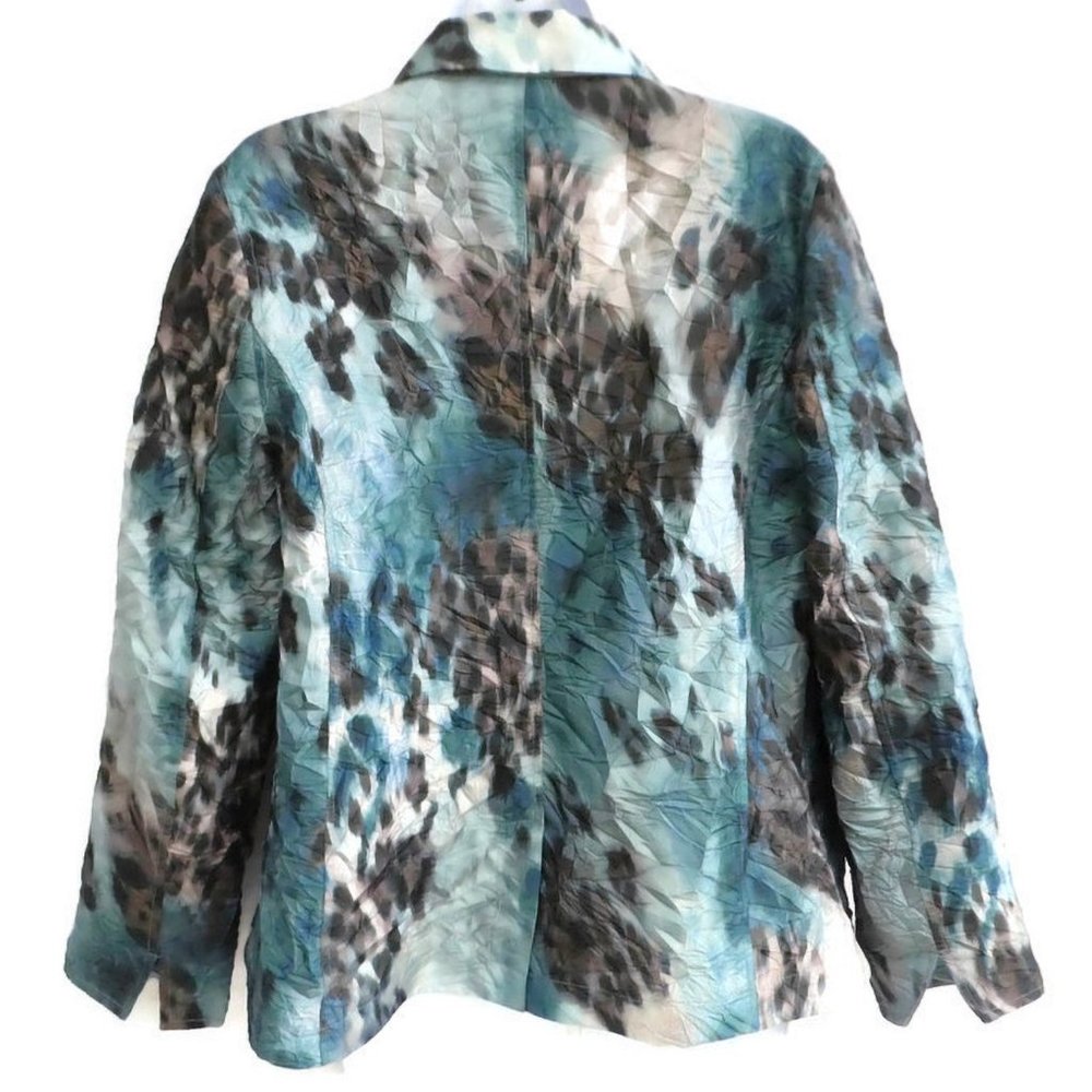 Chicos Blazer Marble Turquoise Crinkle 3 Button M - Picture 4 of 11